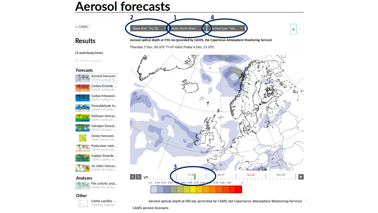 CAMS Aerosol forecast voorbeeld